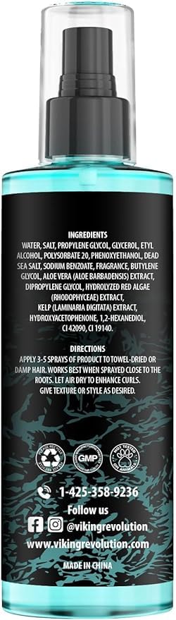 Viking Revolution - Sea Salt Spray Hair Men - 240ml - Texturizing Spray with Kelp, Aloe Vera & Red Algae Extract - Hairspray to Add Volume & Texture - Beach Hair Spray - Gifts For Men