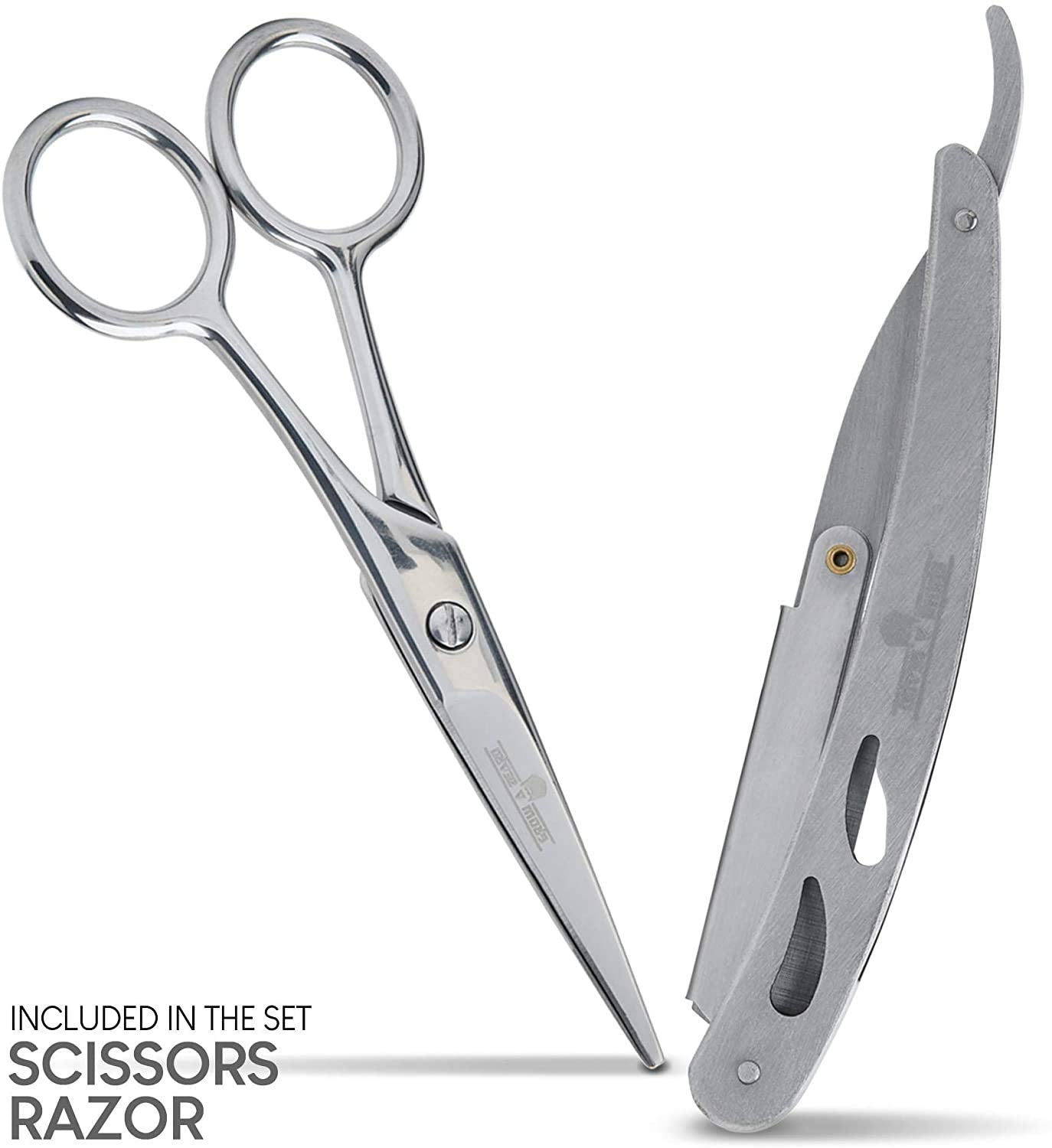 Beard Straightener Grooming Kit for Men, Beard Growth Kit, Wash, Brush & Comb, Unscented Growth Oil, All Natural Chanel Balm, Conditioner, Razor & Scissors, Great Gift Idea for Men's (Black)