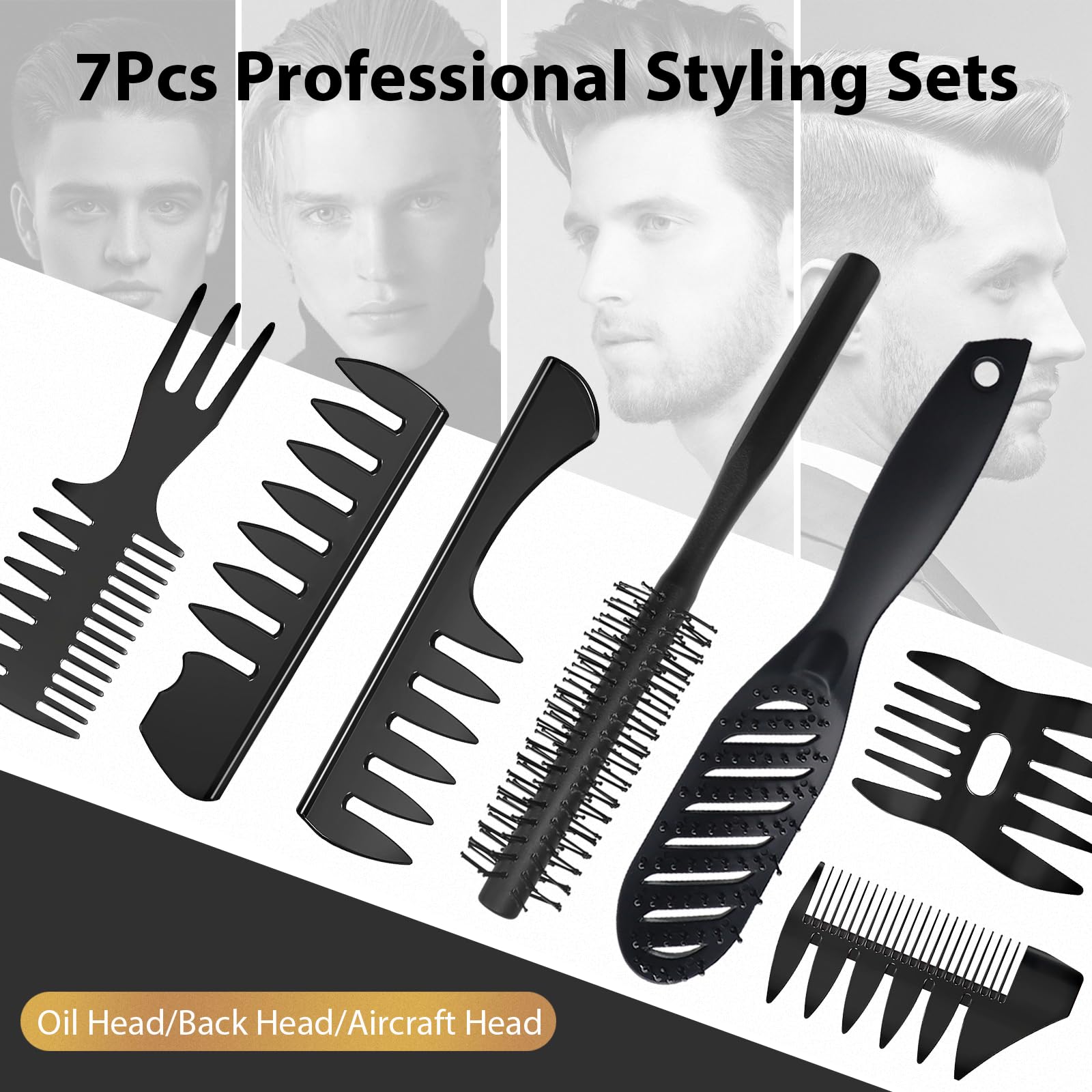 DUAIU Hair Styling Comb and Brush Set Hair Comb for Men, Professional Styling Comb Set for All Hair Types & Styles, Dry & Wet Brush Tools