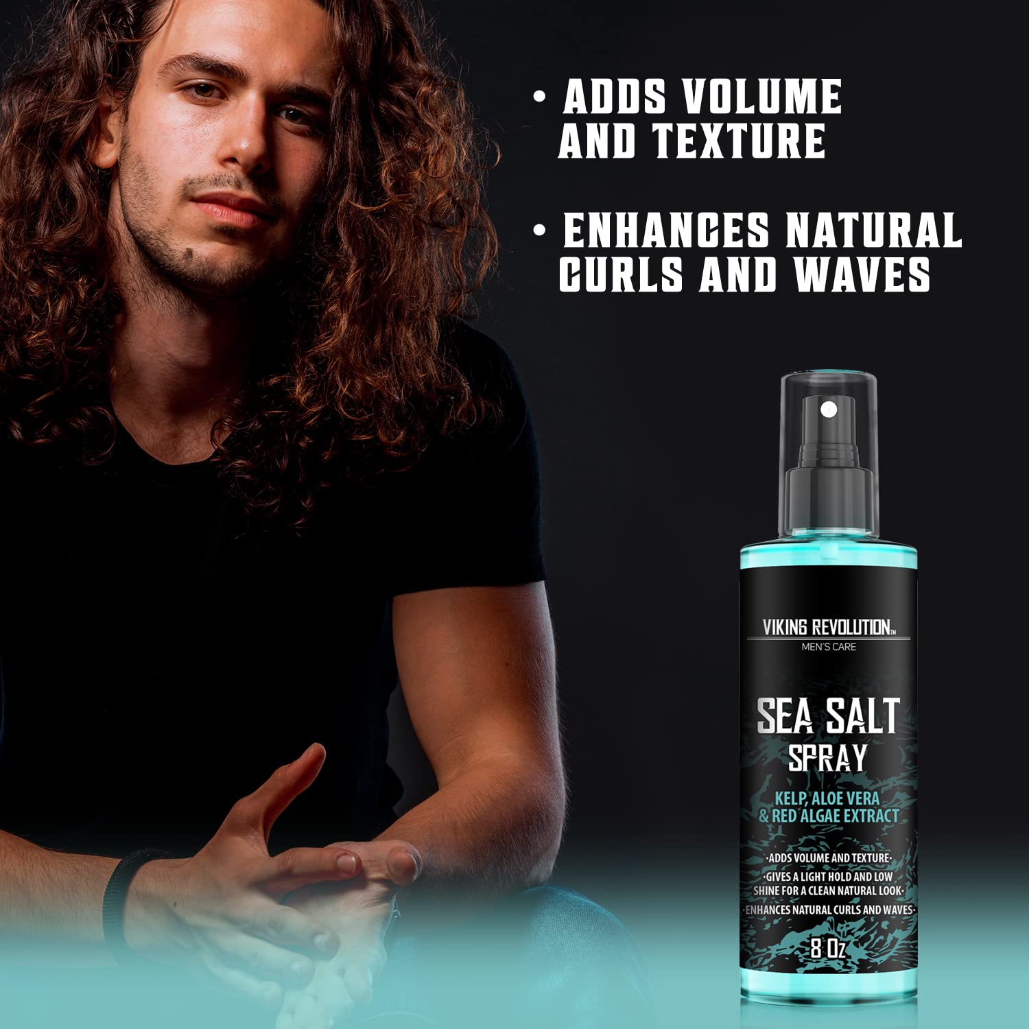 Viking Revolution - Sea Salt Spray Hair Men - 240ml - Texturizing Spray with Kelp, Aloe Vera & Red Algae Extract - Hairspray to Add Volume & Texture - Beach Hair Spray - Gifts For Men