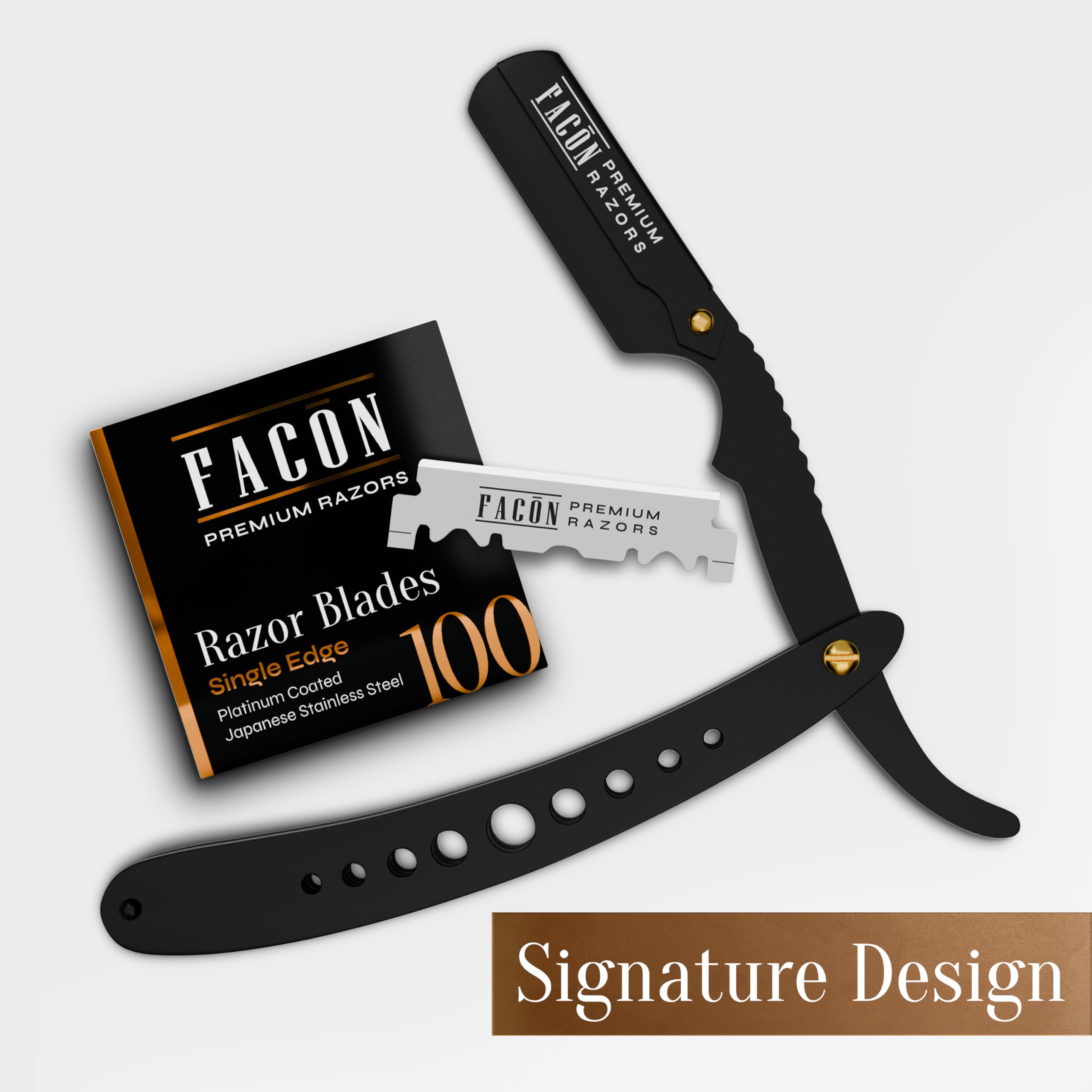Facón Straight Razors for Men - Professional Barber Straight Edge Razor Kit with 100 Blades, Classic Stainless Steel Barbero Shaver for a Smooth & Precise Shave, Premium Barber Razor for Men's Shaving