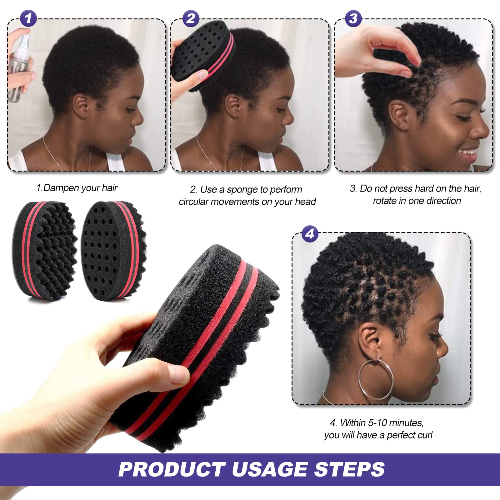 Hair Sponge Twist Brush, 2 Pcs Magic Twist Hair Sponge Men Afro Curl Brush Dread Wave Brushes for Curls Dreadlock Small & Big Holes