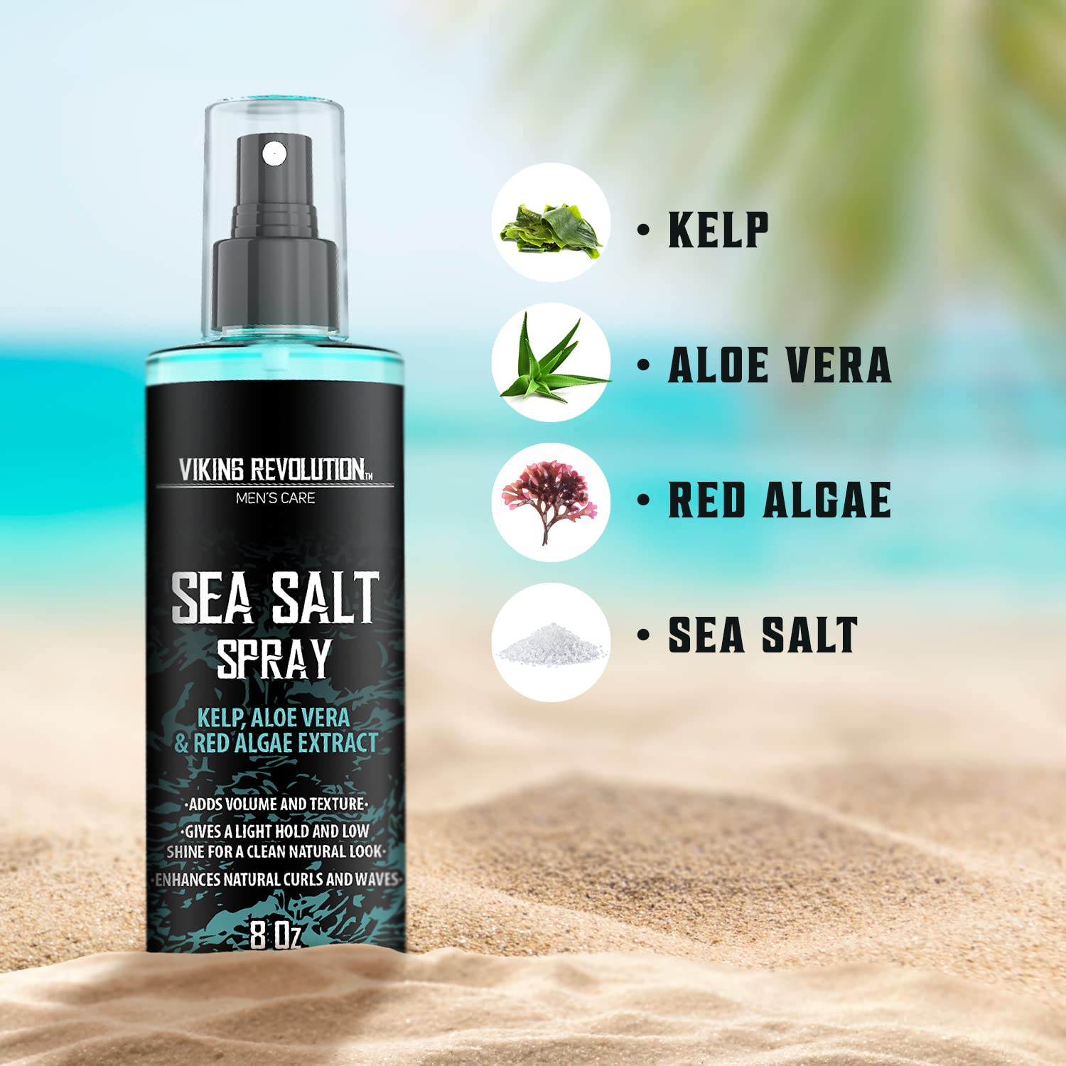 Viking Revolution - Sea Salt Spray Hair Men - 240ml - Texturizing Spray with Kelp, Aloe Vera & Red Algae Extract - Hairspray to Add Volume & Texture - Beach Hair Spray - Gifts For Men
