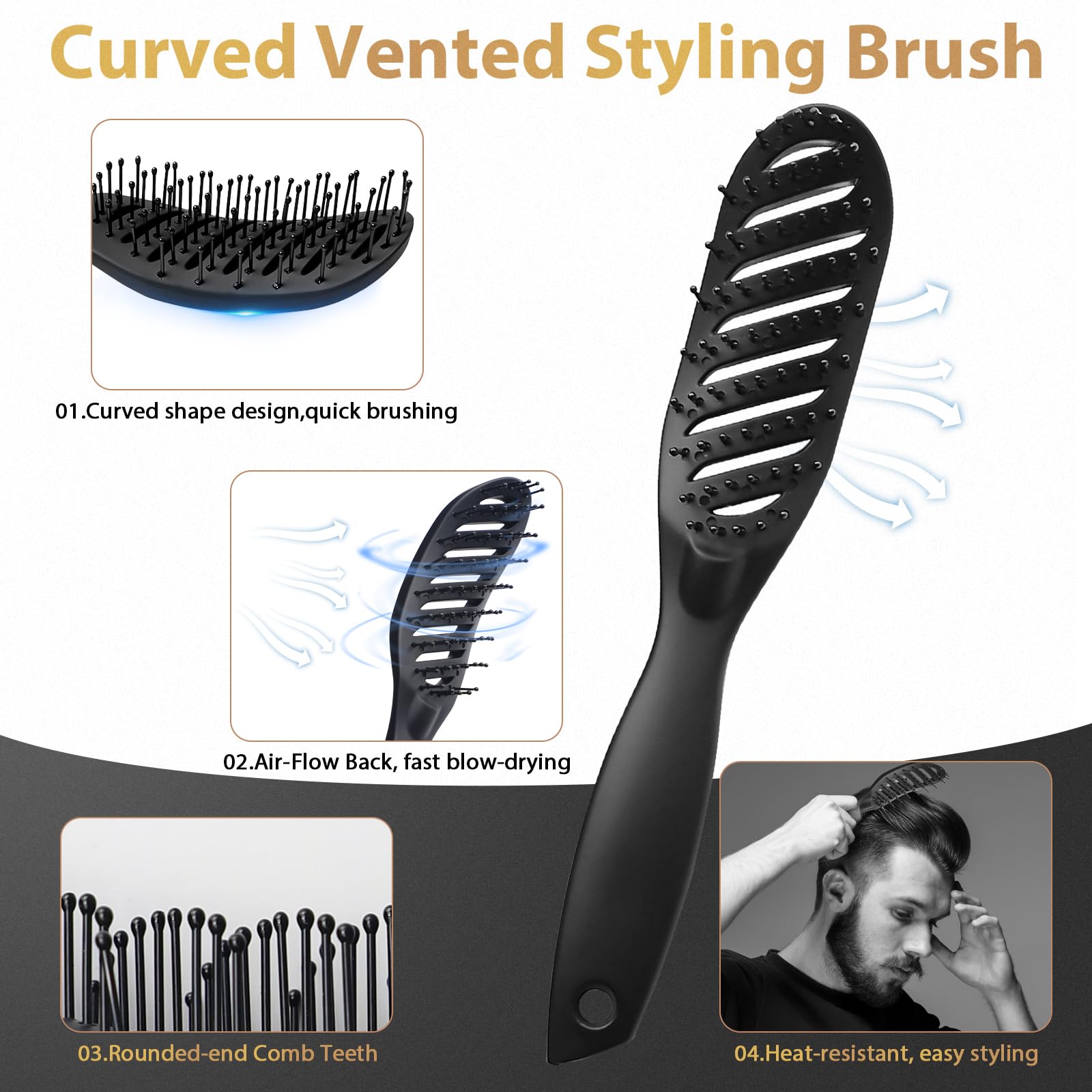 DUAIU Hair Styling Comb and Brush Set Hair Comb for Men, Professional Styling Comb Set for All Hair Types & Styles, Dry & Wet Brush Tools