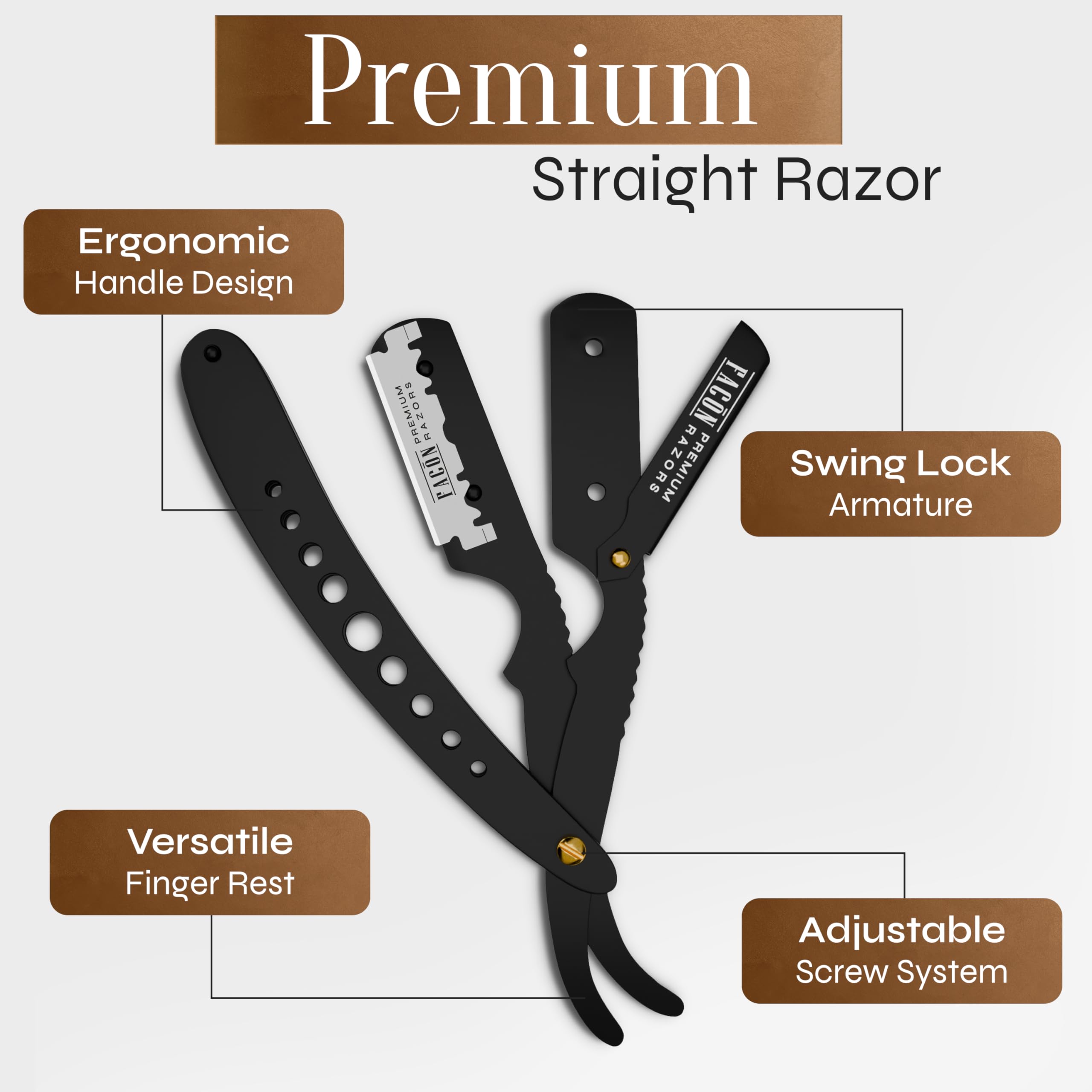 Facón Straight Razors for Men - Professional Barber Straight Edge Razor Kit with 100 Blades, Classic Stainless Steel Barbero Shaver for a Smooth & Precise Shave, Premium Barber Razor for Men's Shaving