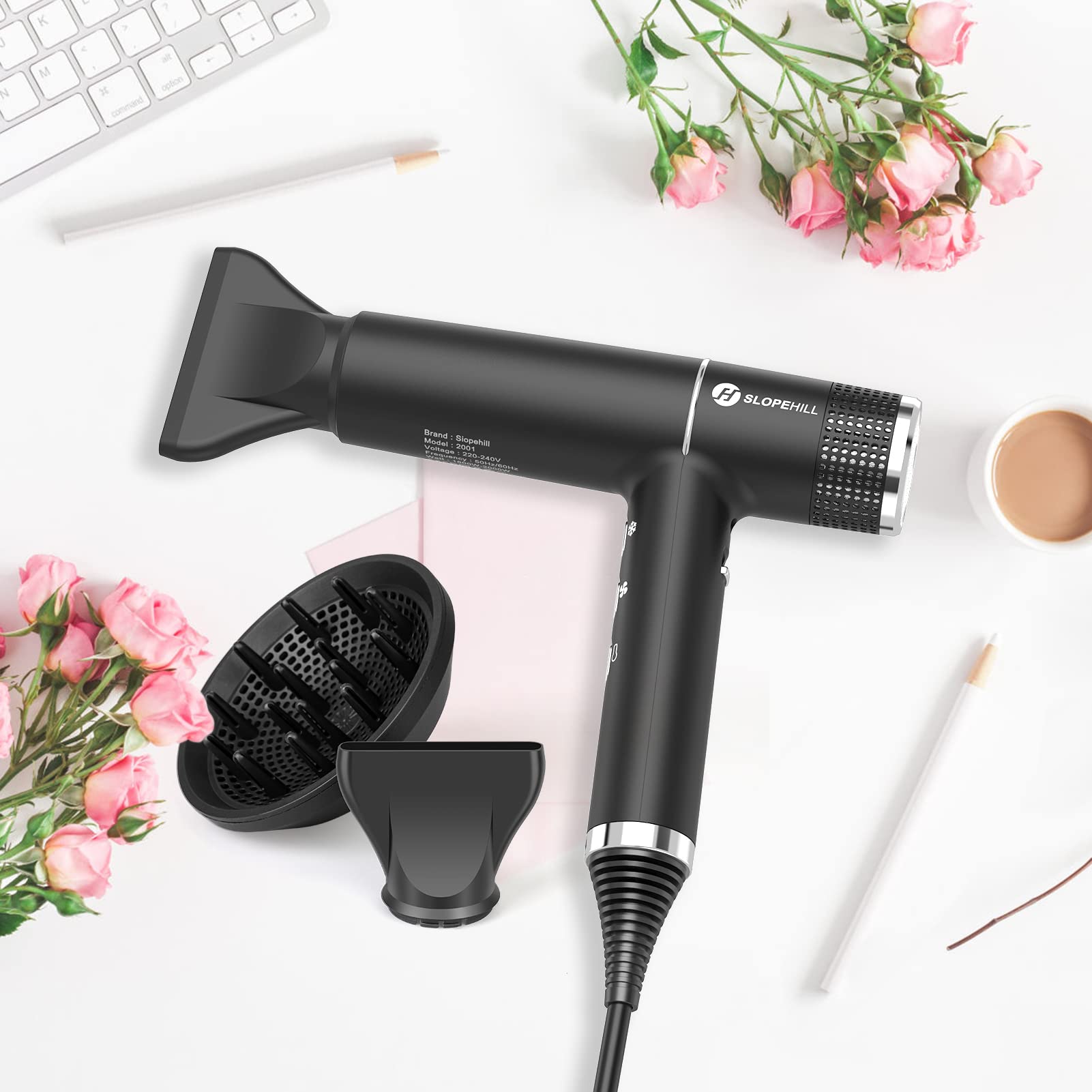 slopehill Hair Dryer with Unique Brushless Motor | Intelligent Fault Diagnosis | Innovative Microfilter | Oxy Active Technology | Led Display (Black)