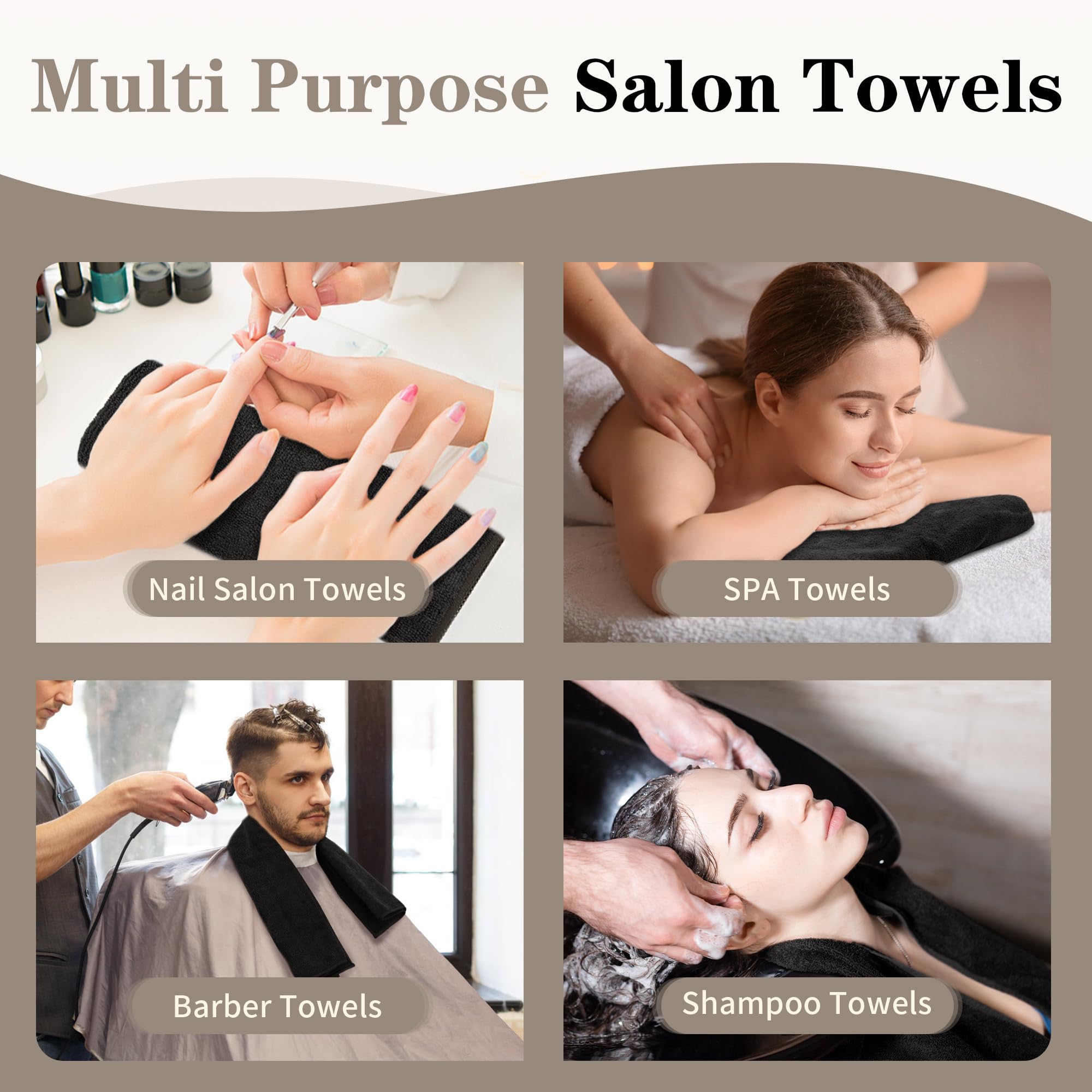 FIXSMITH Salon Towels 24 Pack, Black Hand Towels for Bathroom, Quick Dry Gym Towels, Spa Face Towel, Absorbent Microfiber Towels for Salon, Barber, Gym, Bath, Pedicure and Home Hair Care,16 x 27 in