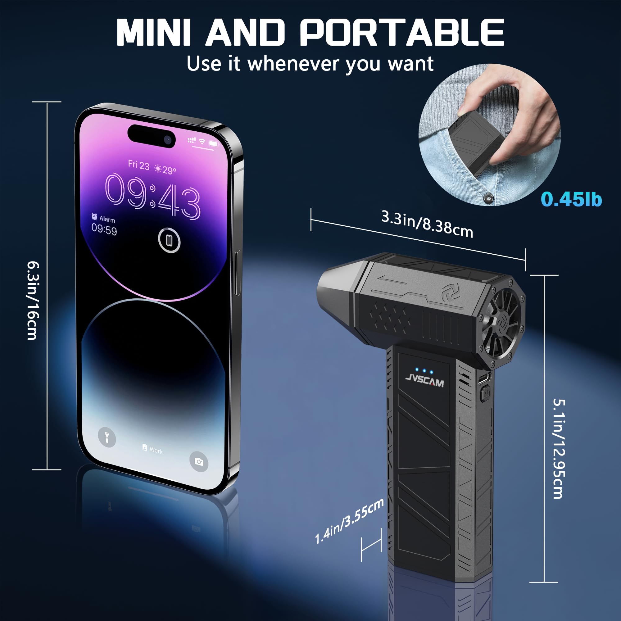 JVSCAM Compressed Air Duster - Electric Air Duste with Brushless Motor - 3 Gear Adjustable Cordless Air Blower - Rechargeable Air Duster for PC, Keyboard, Car, Outdoors, Home (X3)