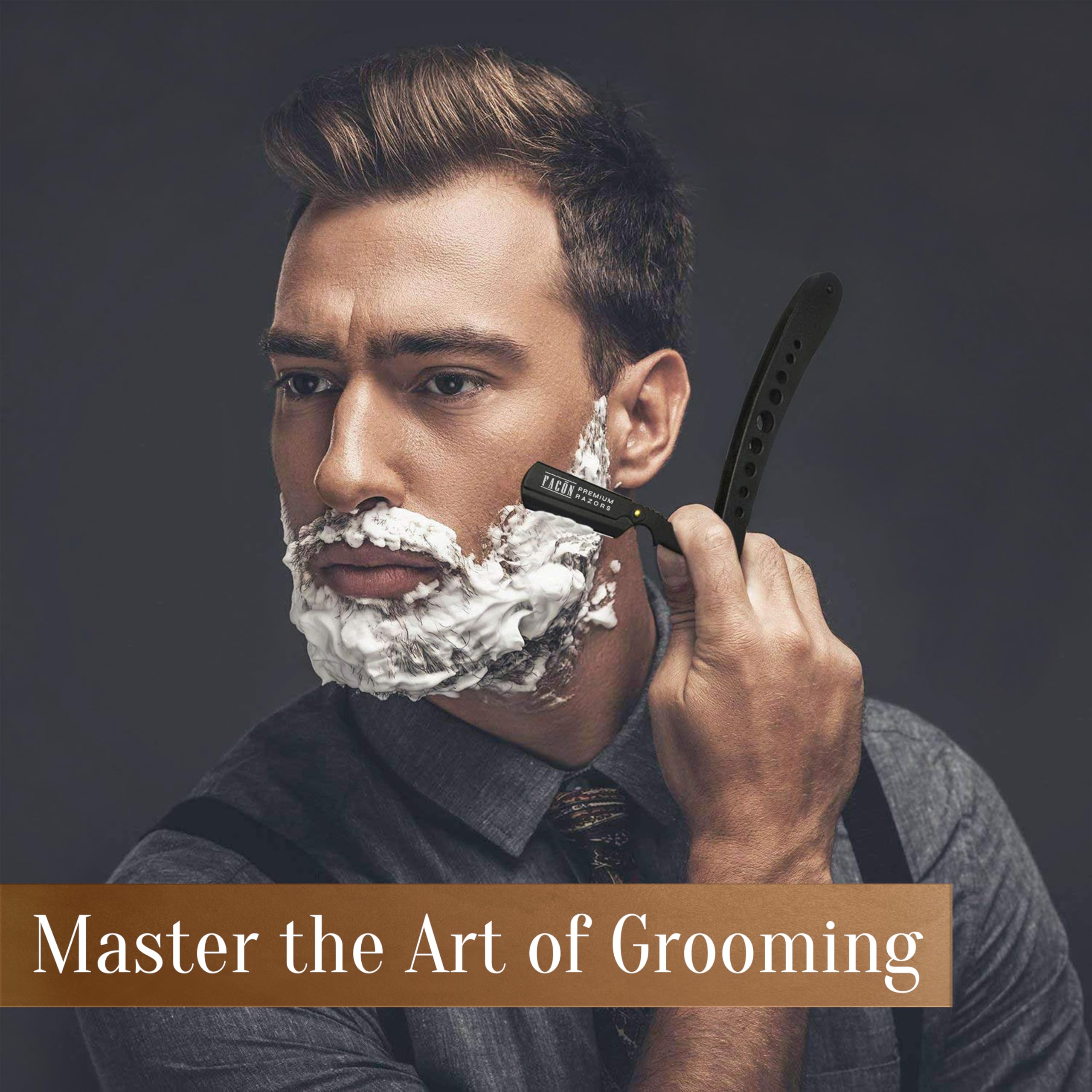 Facón Straight Razors for Men - Professional Barber Straight Edge Razor Kit with 100 Blades, Classic Stainless Steel Barbero Shaver for a Smooth & Precise Shave, Premium Barber Razor for Men's Shaving