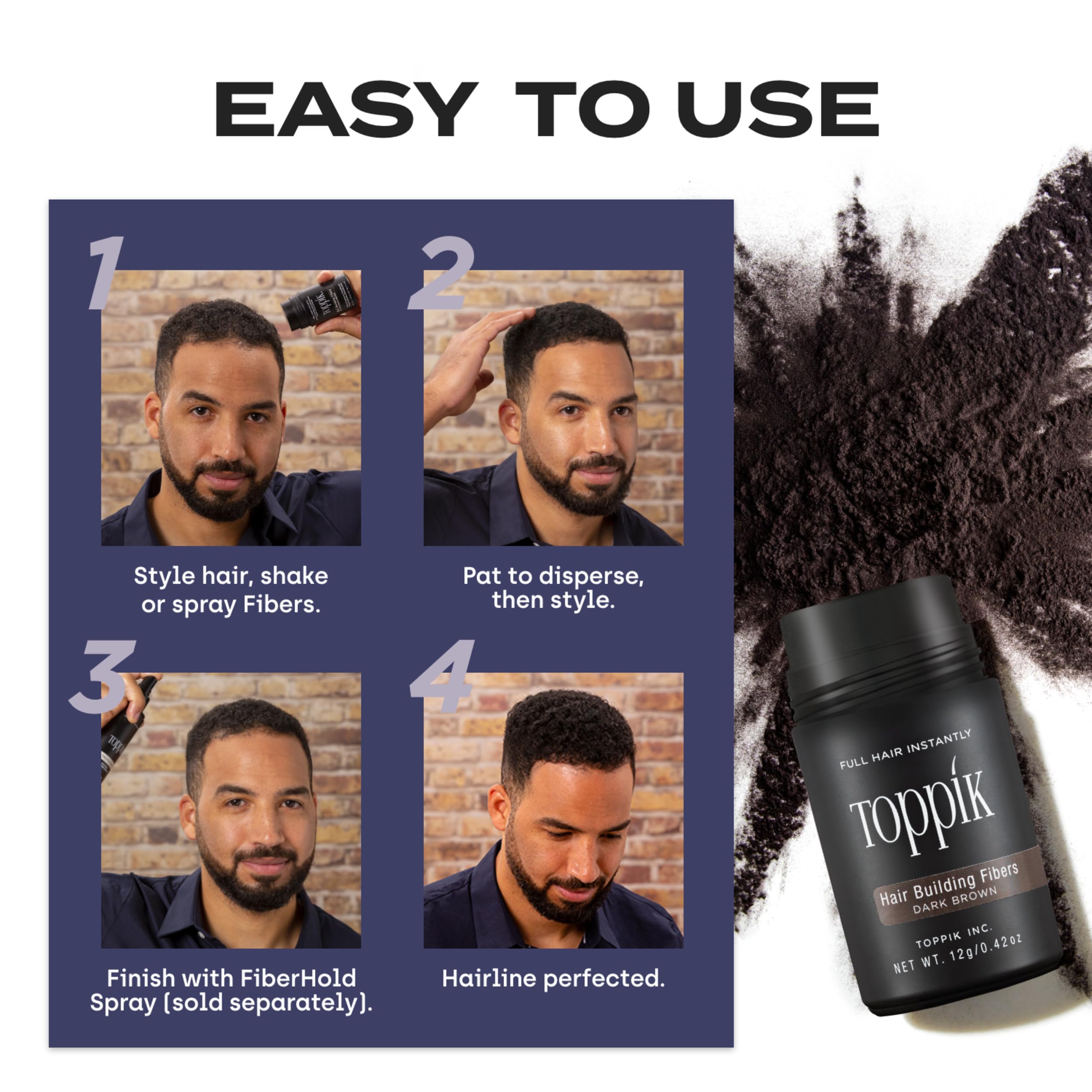 TOPPIK Hair Building Fibers for Instantly Fuller Hair (BLACK), 12 g, Fill In Fine or Thinning Hair, Instantly Thicker Looking Hair, Multiple Shades for Men & Women