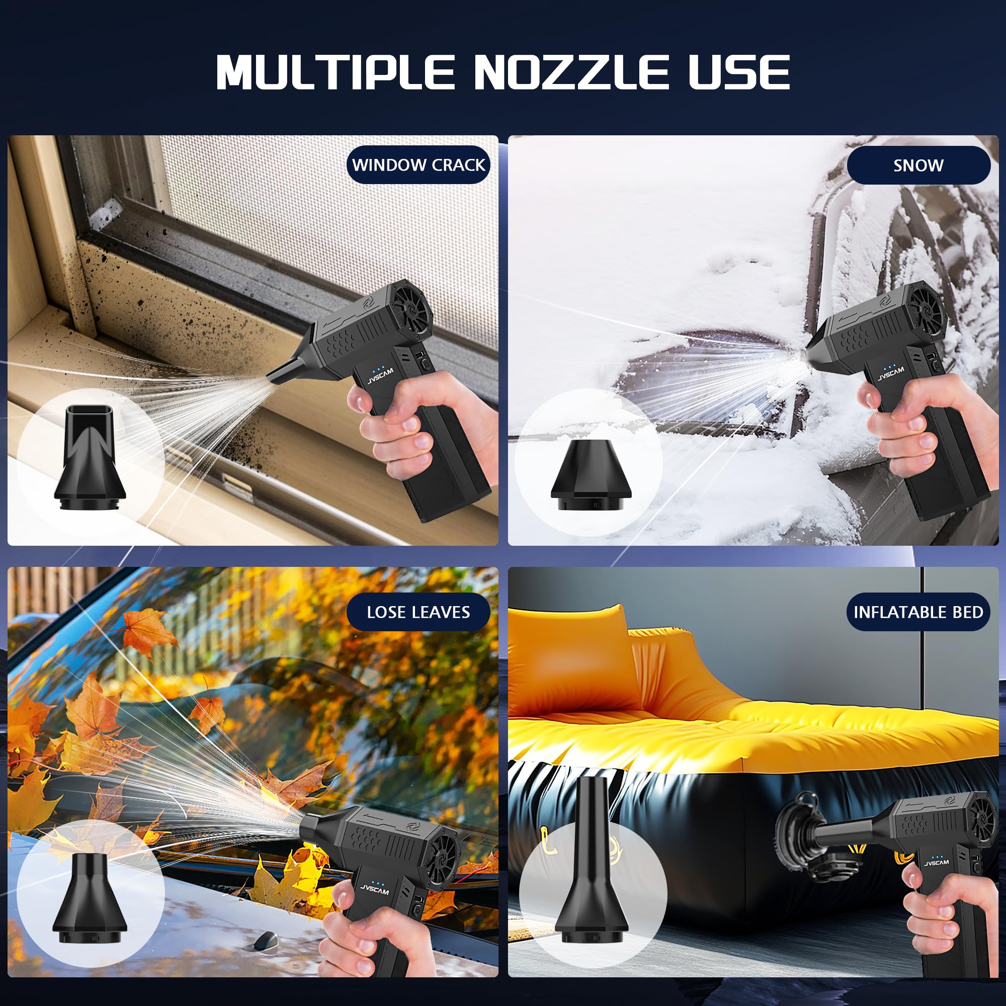 JVSCAM Compressed Air Duster - Electric Air Duste with Brushless Motor - 3 Gear Adjustable Cordless Air Blower - Rechargeable Air Duster for PC, Keyboard, Car, Outdoors, Home (X3)