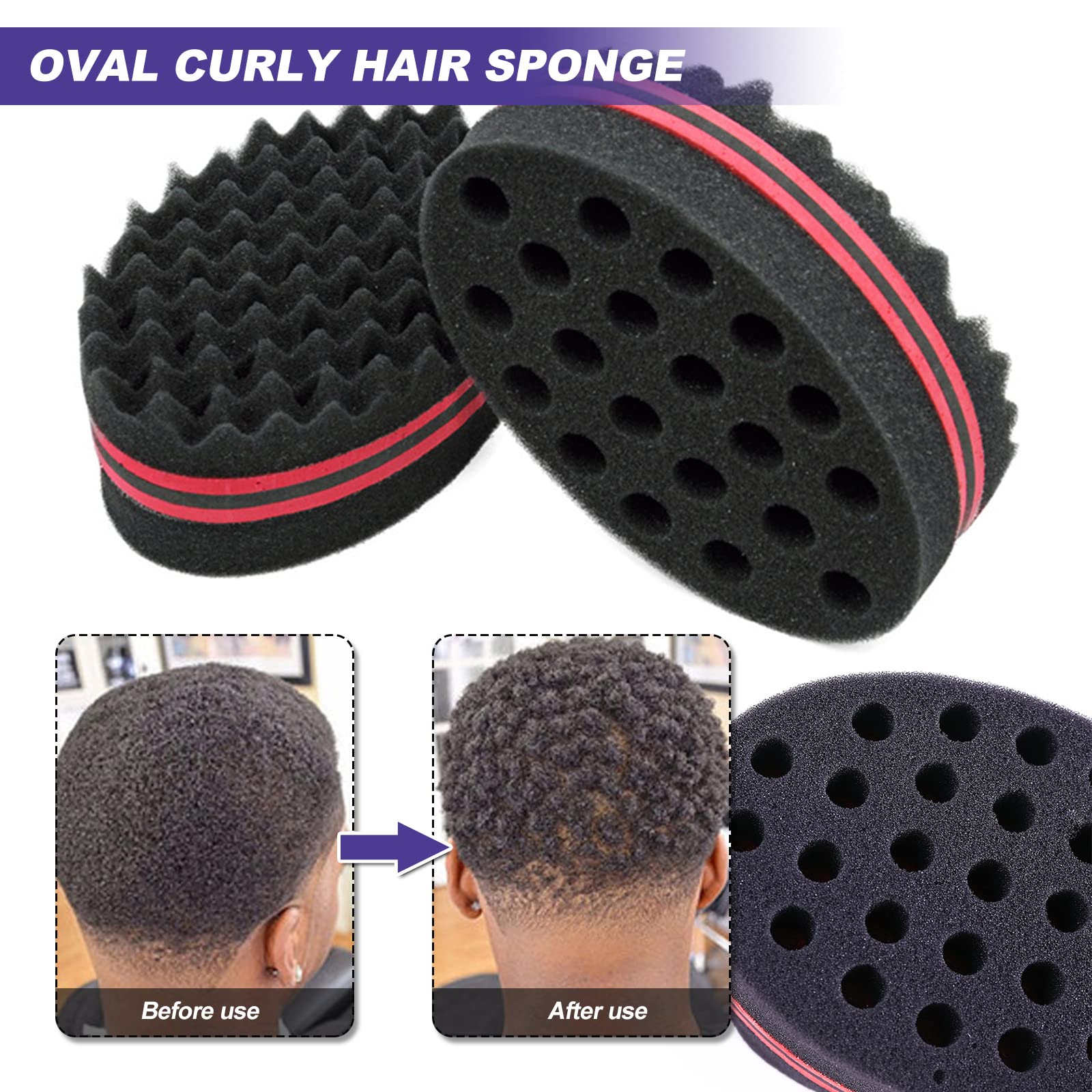 Hair Sponge Twist Brush, 2 Pcs Magic Twist Hair Sponge Men Afro Curl Brush Dread Wave Brushes for Curls Dreadlock Small & Big Holes