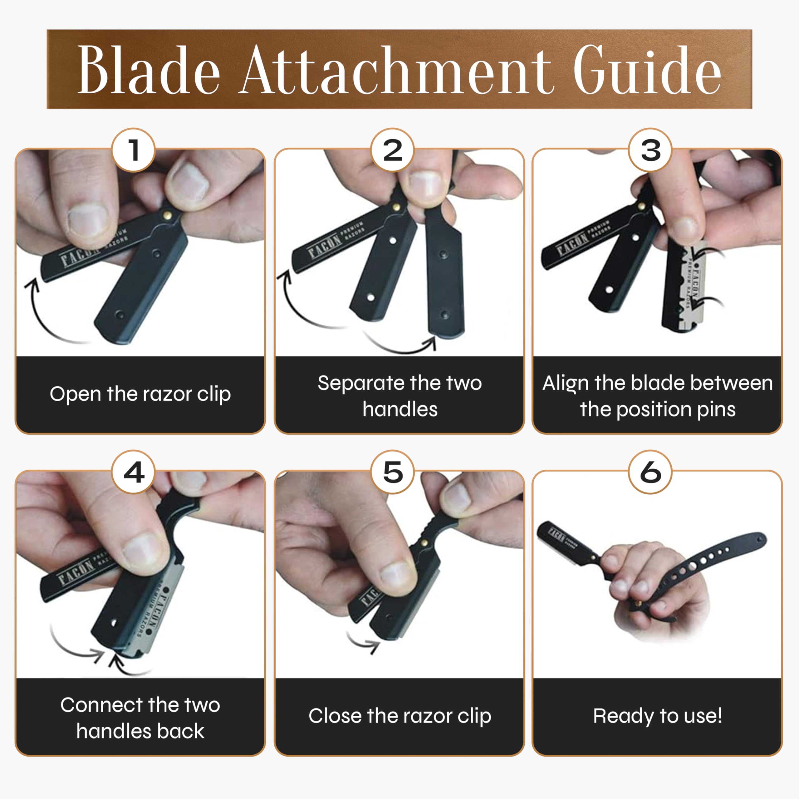 Facón Straight Razors for Men - Professional Barber Straight Edge Razor Kit with 100 Blades, Classic Stainless Steel Barbero Shaver for a Smooth & Precise Shave, Premium Barber Razor for Men's Shaving