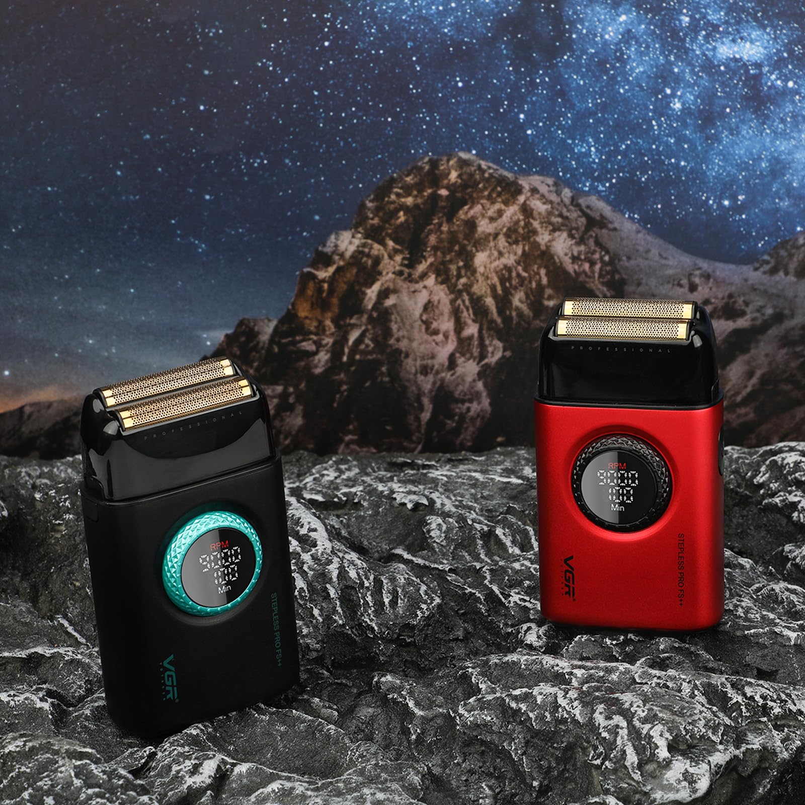 VGR 377 Foil Shaver for Men, Electric Razor for Shaving Face with Double Foil, 21-Speed 9000 RPM Motor Bald Shavers LED Display Titanium Foils, Barber Supplies (Black)