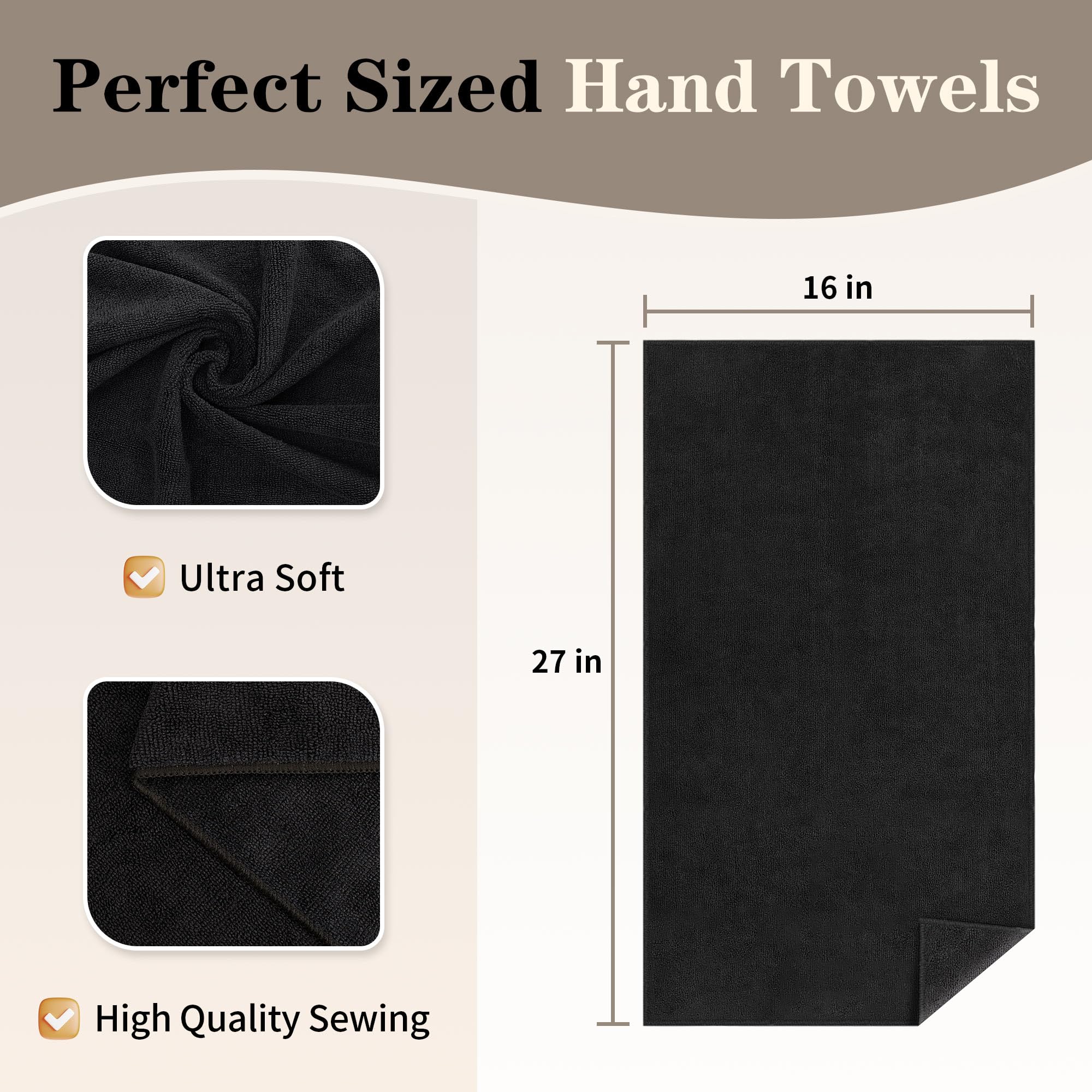 FIXSMITH Salon Towels 24 Pack, Black Hand Towels for Bathroom, Quick Dry Gym Towels, Spa Face Towel, Absorbent Microfiber Towels for Salon, Barber, Gym, Bath, Pedicure and Home Hair Care,16 x 27 in