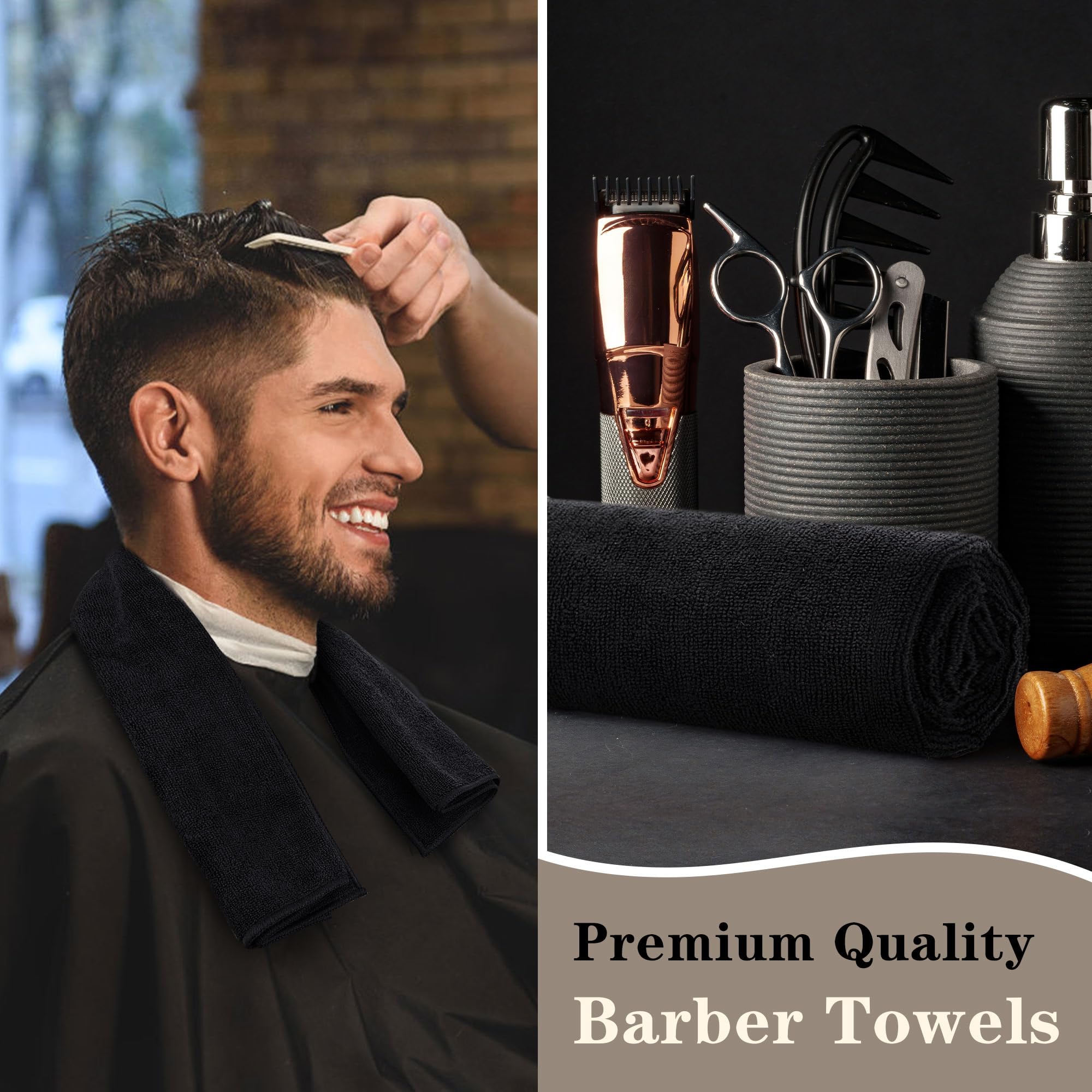 FIXSMITH Salon Towels 24 Pack, Black Hand Towels for Bathroom, Quick Dry Gym Towels, Spa Face Towel, Absorbent Microfiber Towels for Salon, Barber, Gym, Bath, Pedicure and Home Hair Care,16 x 27 in